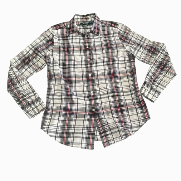 Lauren Ralph Lauren Plaid Non Iron Dress Shirt S White Black Red Blouse - Picture 6 of 14